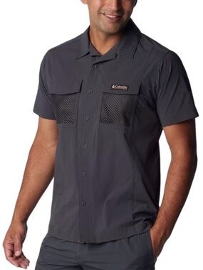 Columbia Sportswear Gray Short Sleeve Button Up Fishing Shirt Breathable XXL